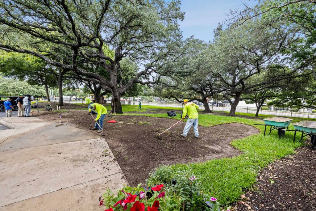 Completed landscape installation at a Pflugerville, TX home by Grass Works